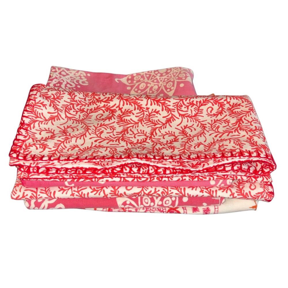 John Robshaw Pillow Shams Cotton Linen Set of 5 Diggi Coral Red & Others India